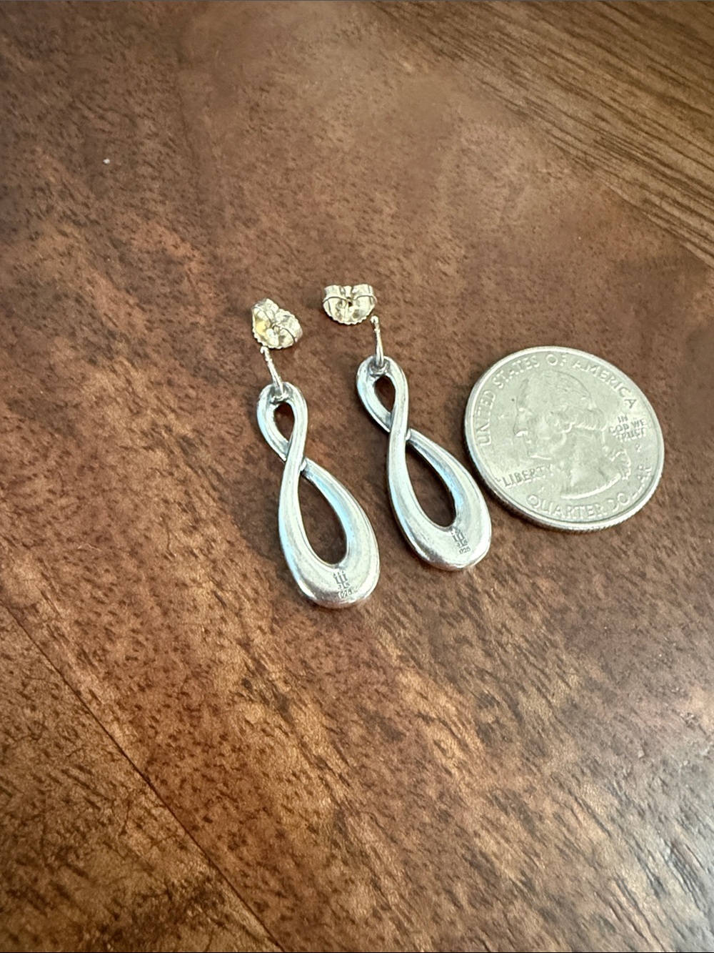 RETIRED James Avery Polished Silver Infinity Drop Earrings - Picture 2 of 2